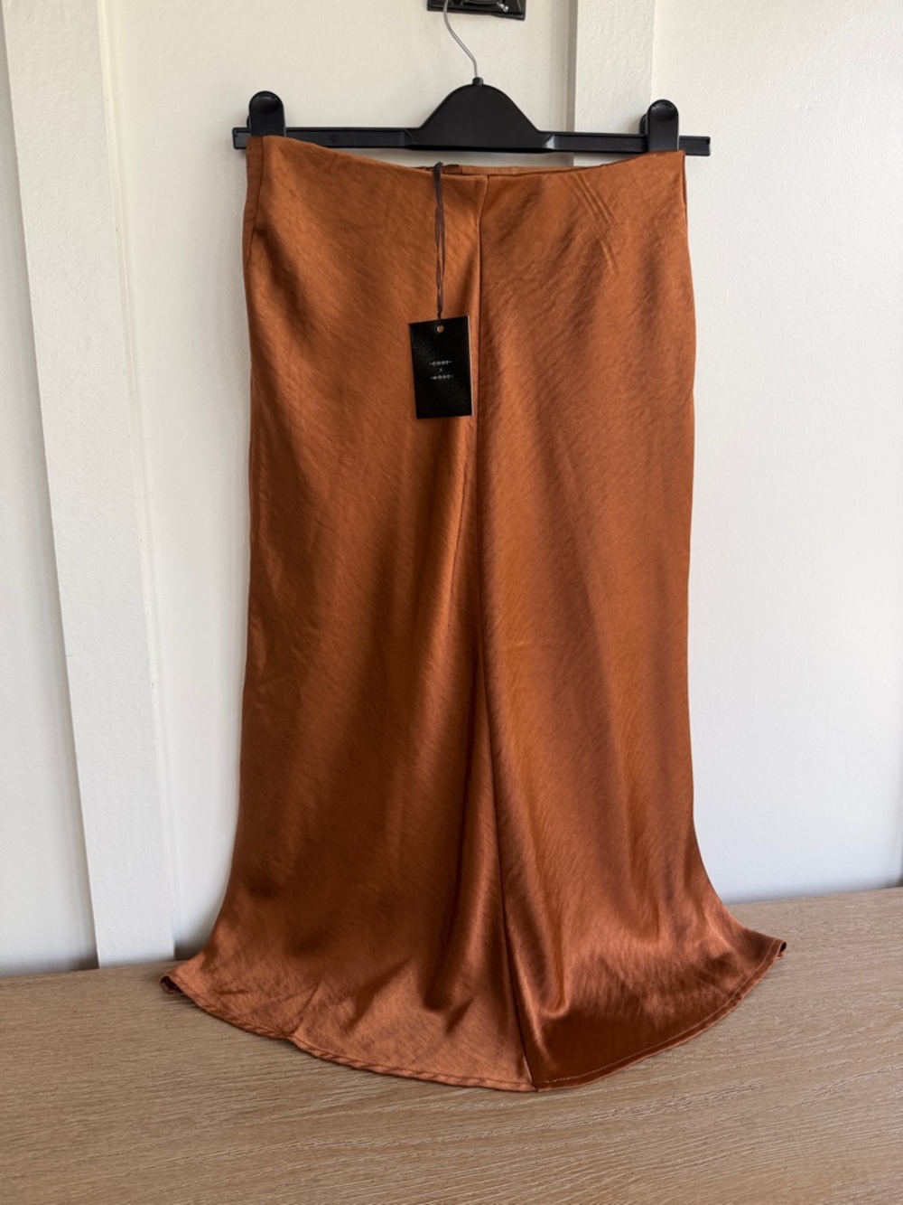 Satin Midi Skirt in Copper Brown